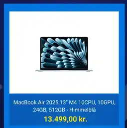 Humac MacBook Air 2025 13" M4 10CPU, 10GPU, 24GB, 512GB - Himmelblå tilbud