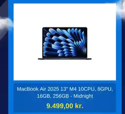Humac MacBook Air 2025 13" M4 10CPU, 8GPU, 16GB, 256GB - Midnight tilbud
