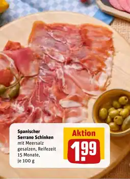 REWE DE Spanischer Serrano Schinken mit Meersalz gesalzen, Reifezeit tilbud