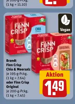REWE DE Brandt Finn Crisp Chia & Meersalz je 195-g-Pckg. (1 kg = 7.64) oder Finn Crisp Original tilbud