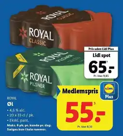 Lidl ROYAL Øl 20 x 33 cl tilbud