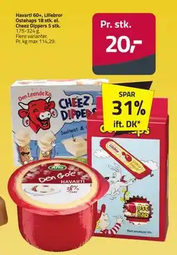 Fleggaard Havarti 60+, Lillebror Ostehaps 18 stk. el. Cheez Dippers 5 stk. tilbud