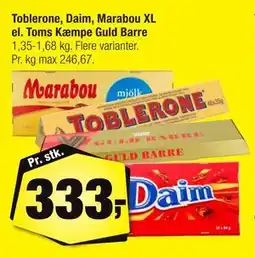 Calle Toblerone, Daim, Marabou XL el. Toms Kæmpe Guld Barre tilbud