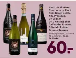 SPAR Henri de Monteau Chardonnay, Pinot Noir, Borgo del Col Alto Prosecco, Dr. Loosen Dr. L Riesling eller Cellier des Princes Côt tilbud