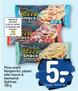 REMA 1000 Pizza snack Margherita, salami eller bacon & bechamel Dybfrost 120 g tilbud