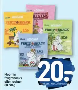 REMA 1000 Moomin frugtsnacks eller rosiner 80-90 g tilbud