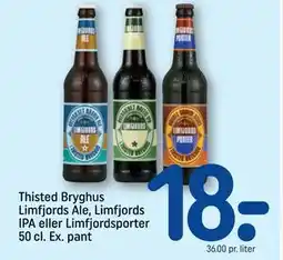 REMA 1000 Thisted Bryghus Limfjords Ale, Limfjords IPA eller Limfjordsporter 50 cl. Ex. pant tilbud