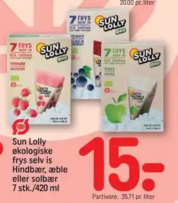 REMA 1000 Sun Sun Lolly økologiske frys selv is Hindbær, æble eller solbær 7 stk./420 ml tilbud