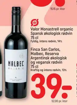 Finca San Carlos, Malbec, Reserva Argentinsk økologisk og vegansk rødvin 75 cl