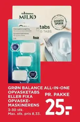 MENY GRØN BALANCE ALL-IN-ONE OPVASKETABS ELLER FIXA OPVASKEMASKINERENS tilbud