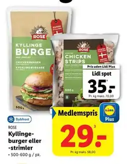Lidl Kyllingeburger eller -strimler tilbud