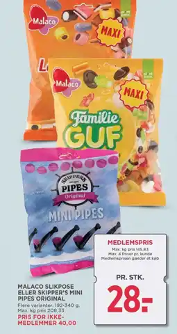 MENY Malaco slikpose eller skipper's mini pipes original tilbud
