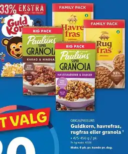 Lidl Guldkorn, havrefras, rugfras eller granola tilbud