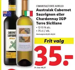 Lidl Australsk Cabernet Sauvignon eller Chardonnay IGP Terre Siciliane tilbud