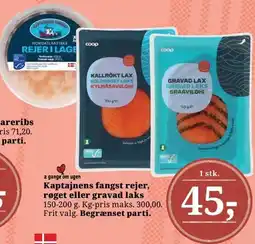Dagli'Brugsen Kaptajnens fangst rejer, røget eller gravad laks tilbud