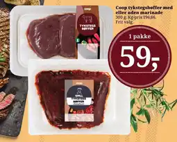Dagli'Brugsen Coop tykstegsbøffer med eller uden marinade tilbud