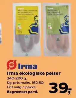Kvickly Irma økologiske pølser tilbud