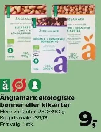 Kvickly Änglamark økologiske bønner eller kikærter tilbud