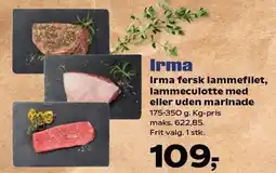 Kvickly Irma fersk lammefilet, lammeculotte med eller uden marinade tilbud