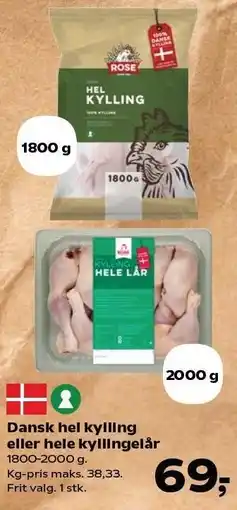 Kvickly Dansk hel kylling eller hele kyllingelår tilbud
