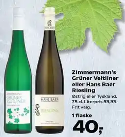 Kvickly Zimmermann's Grüner Veltliner eller Hans Baer Riesling tilbud