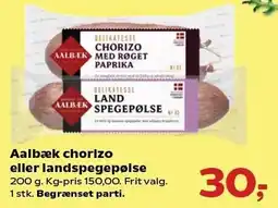 Kvickly Aalbæk chorizo eller landspegepølse tilbud