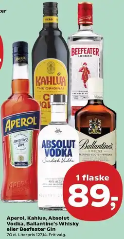 Kvickly Aperol, Kahlua, Absolut Vodka, Ballantine's Whisky eller Beefeater Gin tilbud
