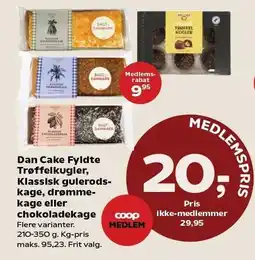 Kvickly Dan Cake Fyldte Trøffelkugler, Klassisk gulerodskage, drømmekage eller chokoladekage tilbud