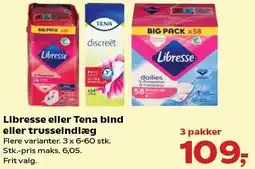 Kvickly Libresse eller Tena bind eller trusseindlæg tilbud
