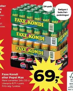 Kvickly Faxe Kondi eller Pepsi Max tilbud
