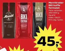 Kvickly Merrild eller BKI kaffe formalet tilbud