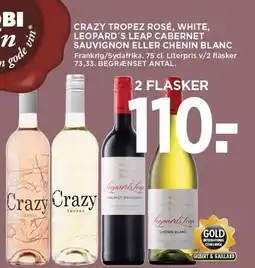 MENY CRAZY TROPES ROSÉ, WHITE LEOPARD'S LEAP CABERNET SAUVIGNON ELLER CHENIN BLANC tilbud