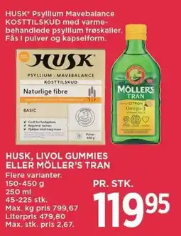 MENY HUSK, LIVOL, GUMMIES ELLER MÖLLER'S TRAN tilbud