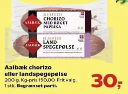SuperBrugsen Aalbæk chorizo eller landspegepølse tilbud