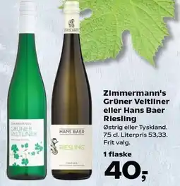 SuperBrugsen Zimmermann's Grüner Veltliner eller Hans Baer Riesling tilbud