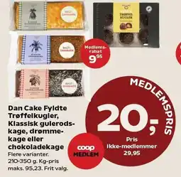 SuperBrugsen Dan Cake Fyldte Trøffelkugler, Klassisk gulerodskage, drømmekage eller chokoladekage tilbud
