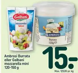 REMA 1000 Ambrosi Burrata eller Galbani mozzarella mini tilbud