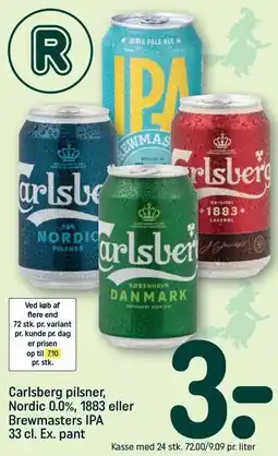 REMA 1000 Carlsberg pilsner, Nordic 0,0%, 1883 eller Brewmasters IPA tilbud