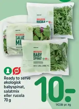 REMA 1000 Ready to serve Økologisk babyspinat, salatmix eller rucola tilbud