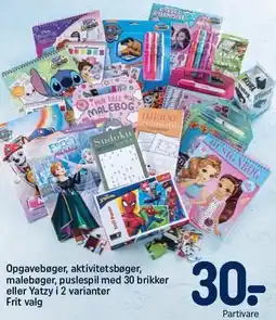 REMA 1000 Opgavebøger, aktivitetsbøger, malebøger, puslespil med 30 brikker eller Yatzy i 2 varianer tilbud