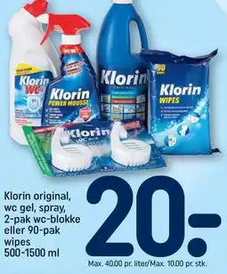 REMA 1000 Klorin original, wc gel, spray, 2-pak wc-blokke eller 90-pak wipes tilbud