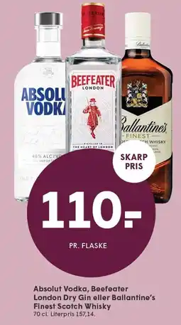 SPAR Absolut Vodka, Beefeater London Dry Gin eller Ballantine's Finest Scotch Whisky tilbud