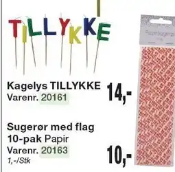 Harald Nyborg Kagelys TILLYKKE eller Sugerør med flag 10-pak tilbud