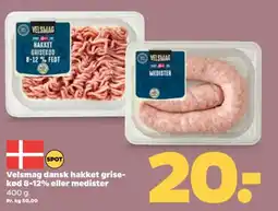 Netto Velsmag dansk hakket grise- kød 8-12% eller medister tilbud
