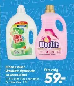 Bilka Biotex eller Woolite flydende vaslemiddel tilbud