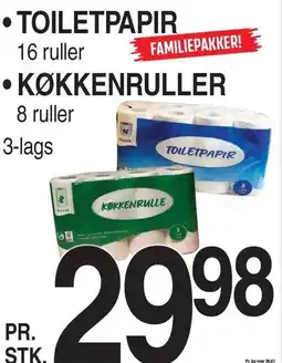 ABC Lavpris TOILETPAPIR ELLER KØKKENRULLER tilbud