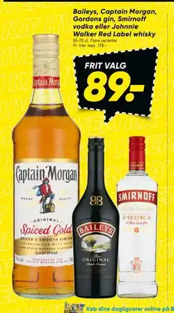 Bilka Baileys, Captain Morgan, Gordons gin, Smirnoff vodka eller Johnnie Walker Red Label whisky tilbud
