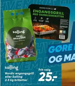 Bilka Nordic engangsgrill eller Salling 2.5 kg briketter tilbud