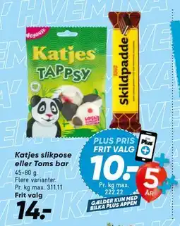 Bilka Katjes slikpose eller Toms bar tilbud