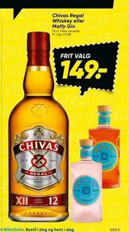 Bilka Chivas Regal Whiskey eller Malfy Gin tilbud